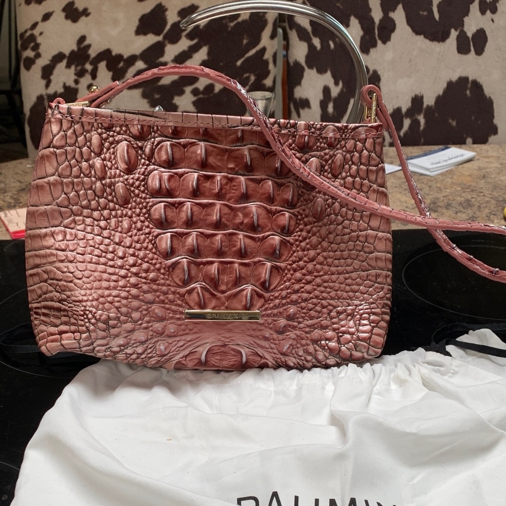 Brahmin Metallic Pink Croc-Embossed Shoulder Bag